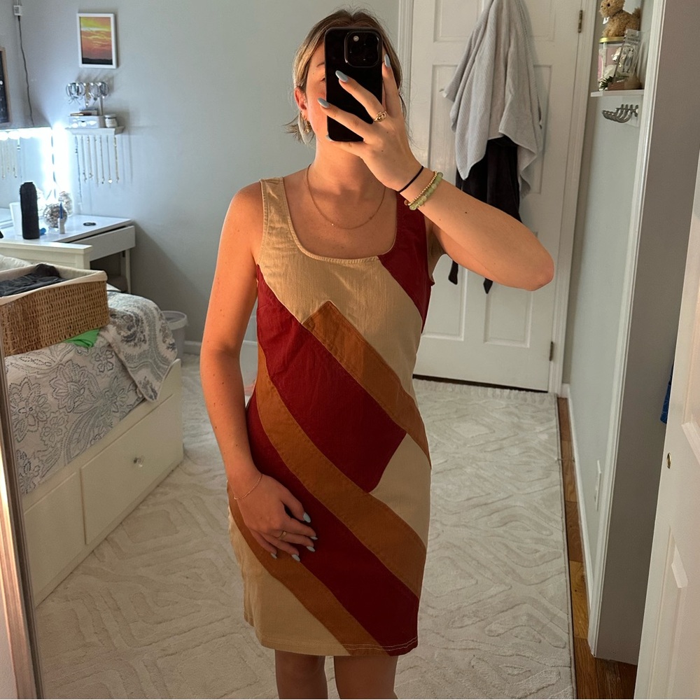 Beige and Red Striped Dress
